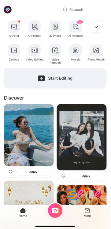 hourglass body editor - Open BeautyPlus app and tap on Start Editing