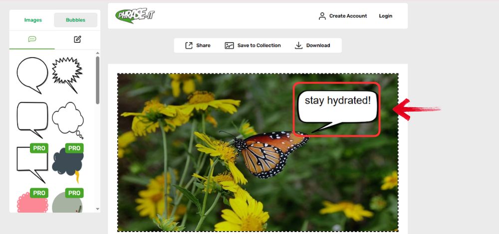add speech bubble to photo-type in text