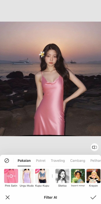 ai ubah pakaian gratis-beautyplus-pink satin