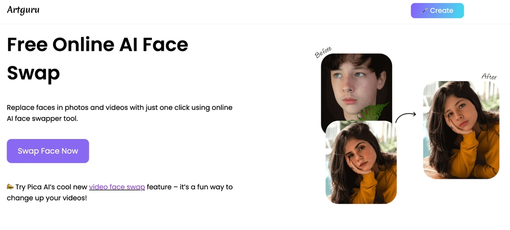 artguru -face swap landing page