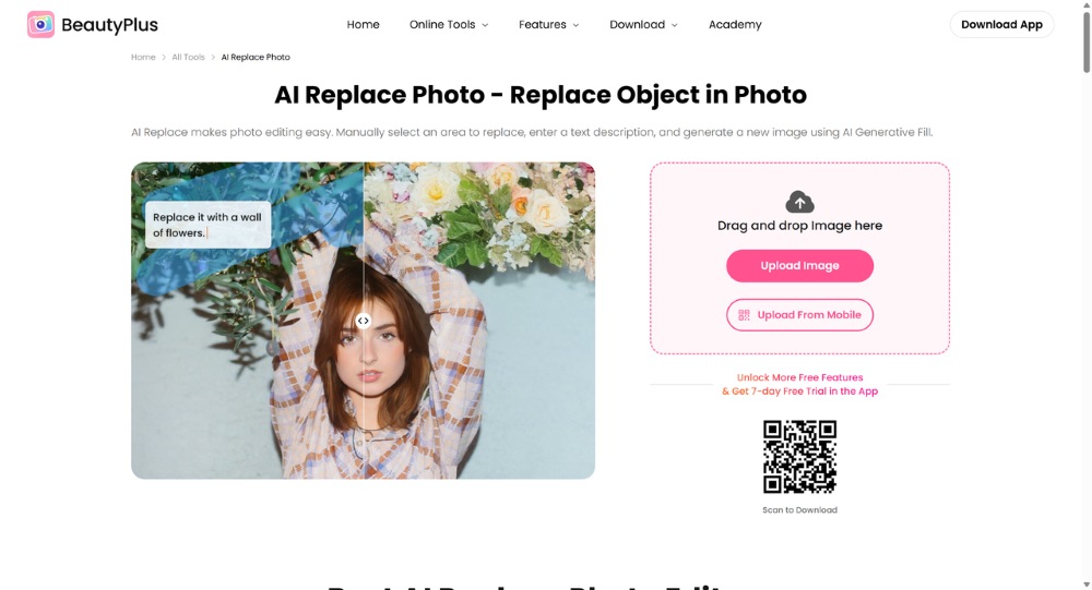 BeautyPlus AI Replace Web Screenshot EN - main page