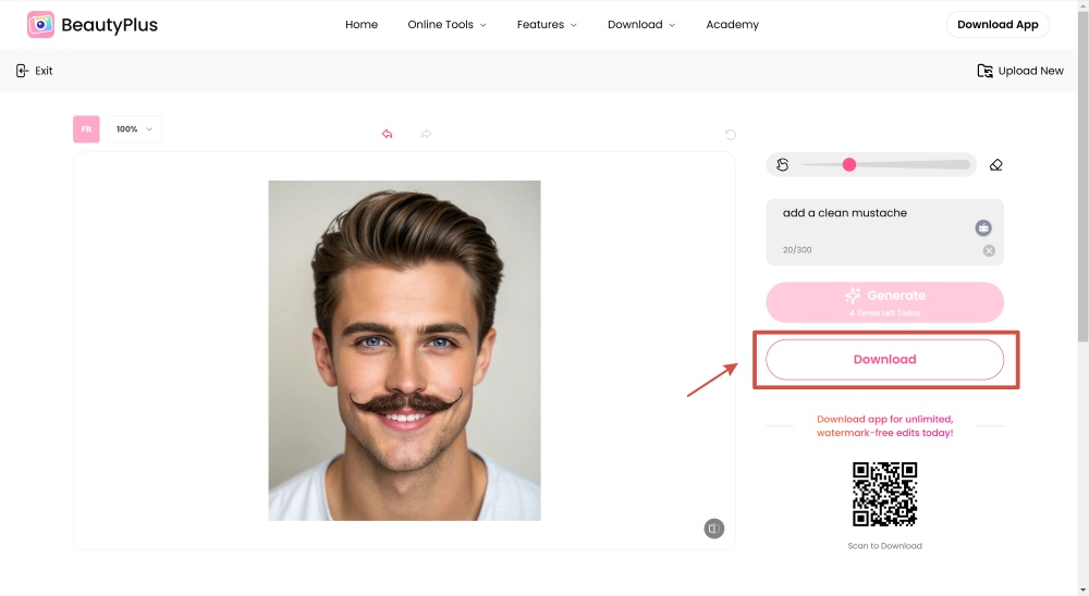 BeautyPlus AI Replace Web Screenshot EN - mustache filter download
