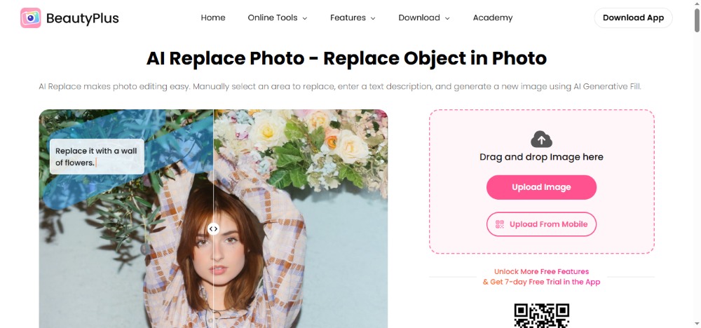 BeautyPlus AI Replace Web Screenshot EN