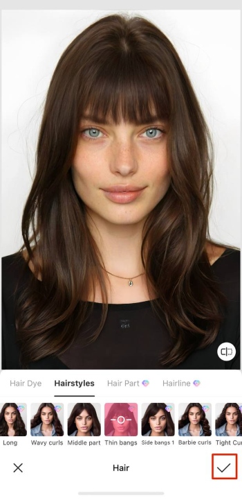 BeautyPlus App Screenshot EN - bangs tick