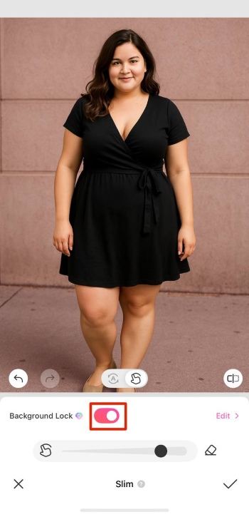 BeautyPlus App Screenshot EN - Body Filter background lock