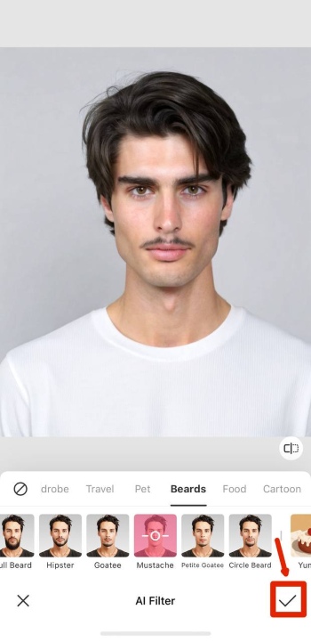 BeautyPlus App Screenshot EN - mustache filter tick