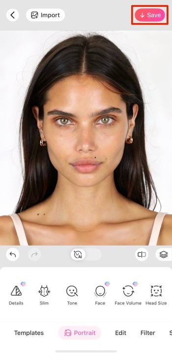 BeautyPlus App Screenshot EN - Nose Job Filter front save