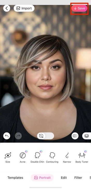 BeautyPlus App Screenshot EN - Remove Double Chin save