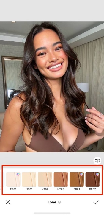 BeautyPlus App Screenshot EN - Skin Color Changer tone options