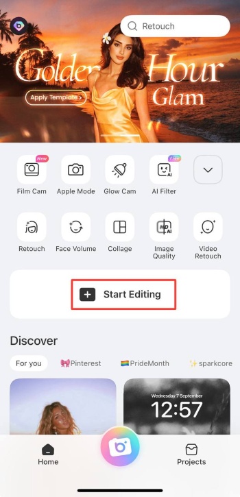 BeautyPlus App Screenshot EN - start editing