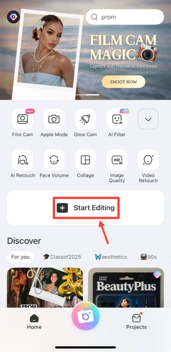 BeautyPlus App Screenshot EN - start editing