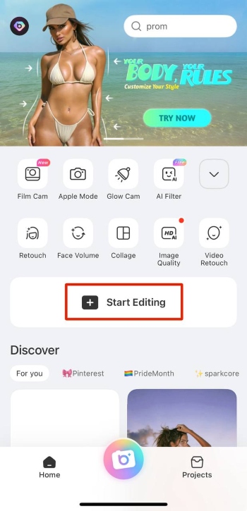 BeautyPlus App Screenshot EN - start editing
