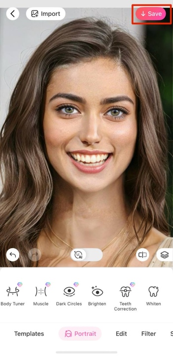 BeautyPlus App Screenshot EN - Straight Teeth Filter save
