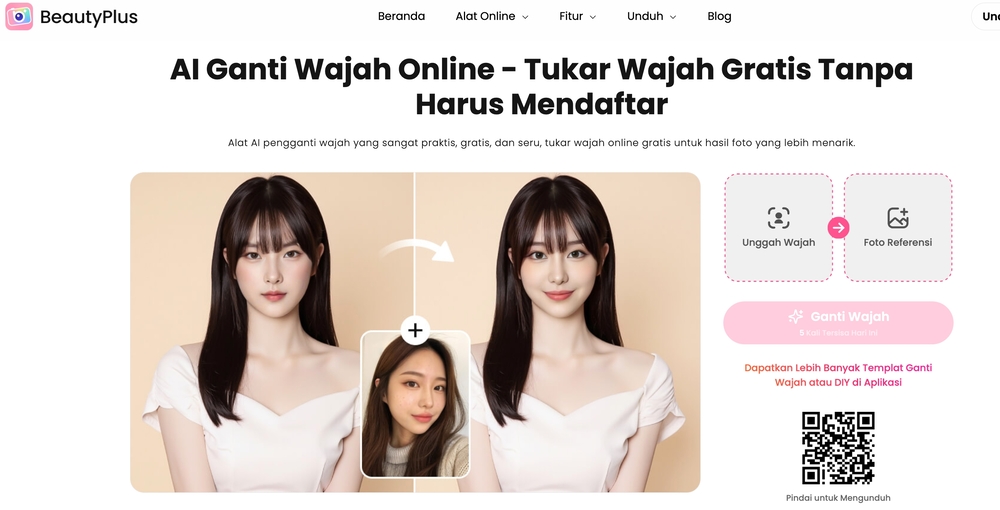 beautyplus -face swap landing page