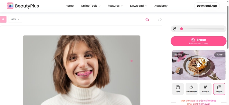 BeautyPlus Object Remover Web Screenshot EN - girl with braces 2