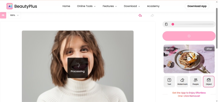 BeautyPlus Object Remover Web Screenshot EN - girl with braces 3