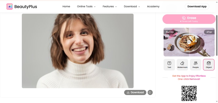 BeautyPlus Object Remover Web Screenshot EN - girl with braces 4
