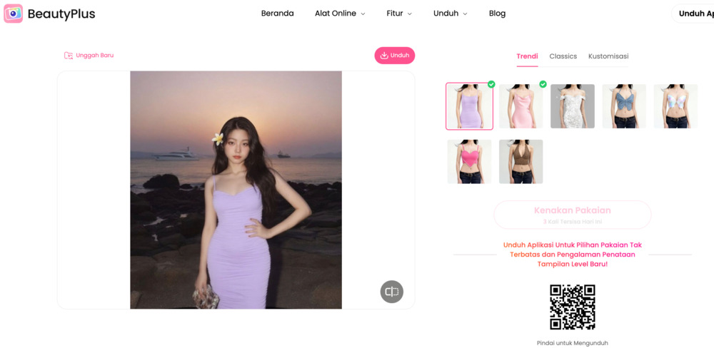 beautyplus online pengubah pakaian ai