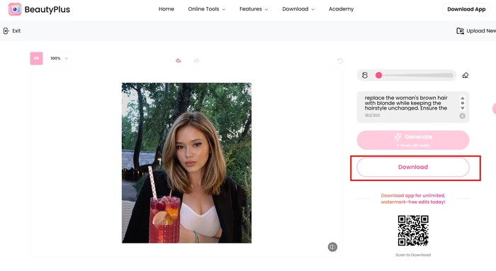 BeautyPlus Online-download the changed image
