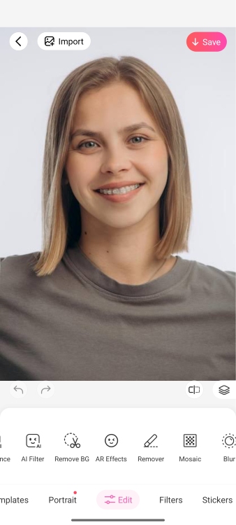 BeautyPlus Remover Screenshot EN - No-Brace Filter edit remover