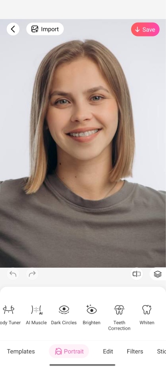 BeautyPlus Teeth Correction Tool Screenshot EN - No-Brace Filter portrait