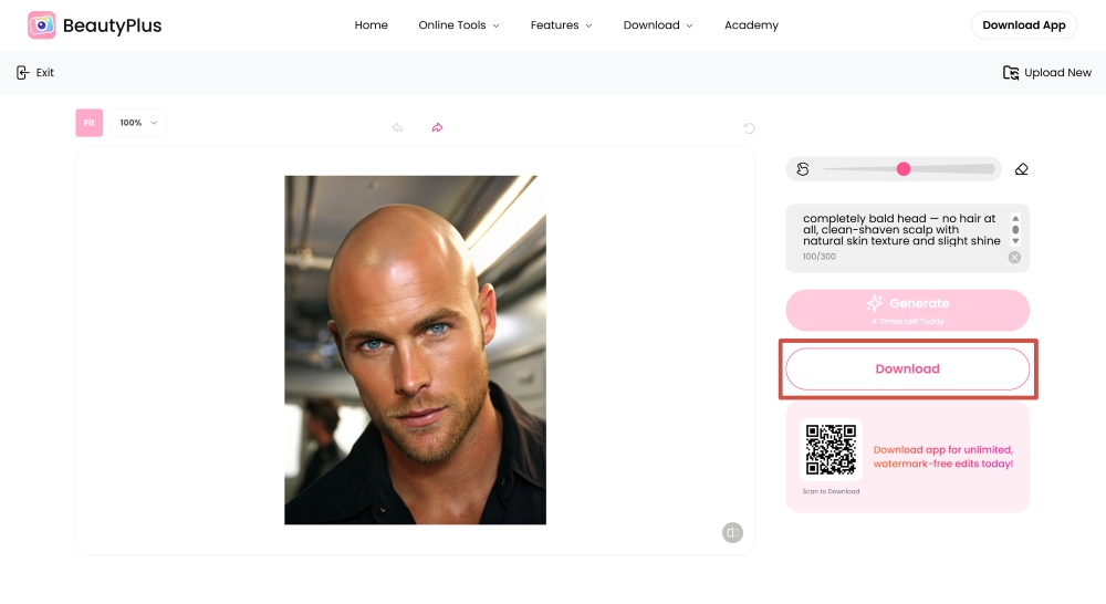 BeautyPlus Web Screenshot EN - ai replace Bald Filter download