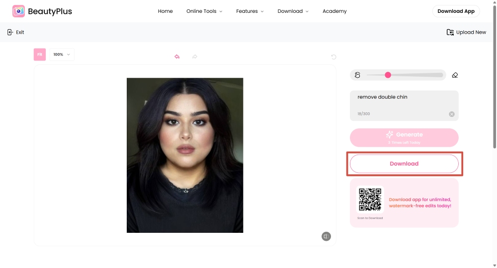 BeautyPlus Web Screenshot EN - ai replace remove double chin download