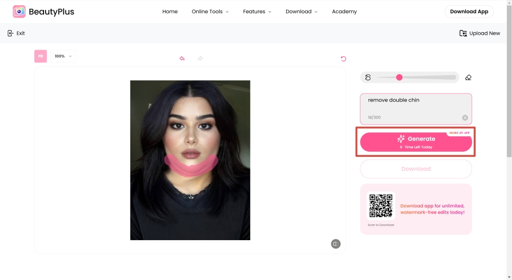 BeautyPlus Web Screenshot EN - ai replace remove double chin generate