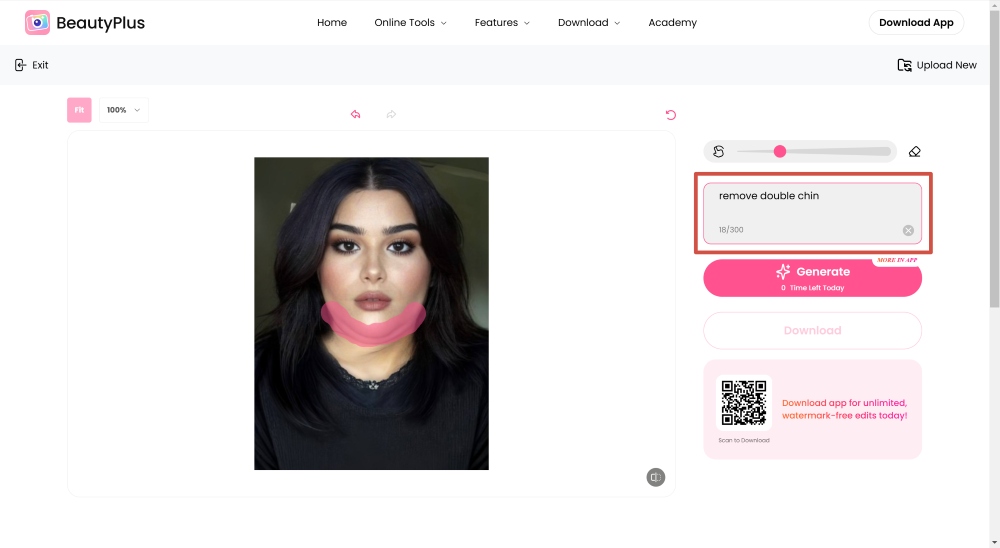 BeautyPlus Web Screenshot EN - ai replace remove double chin promt