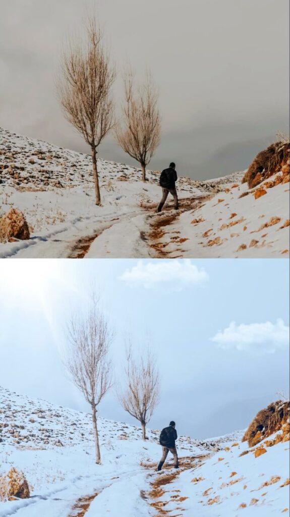 before and after of adding WAL2 filter to photo for less gray and gloomy sky