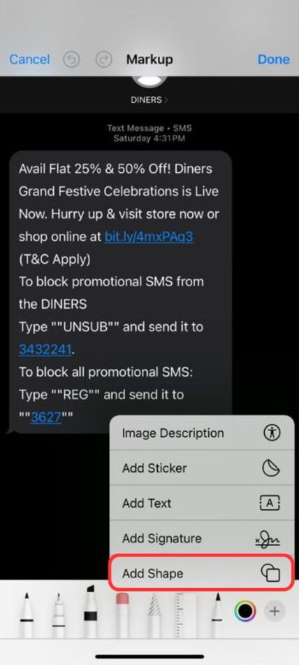 blur text on iphone-add shape tool