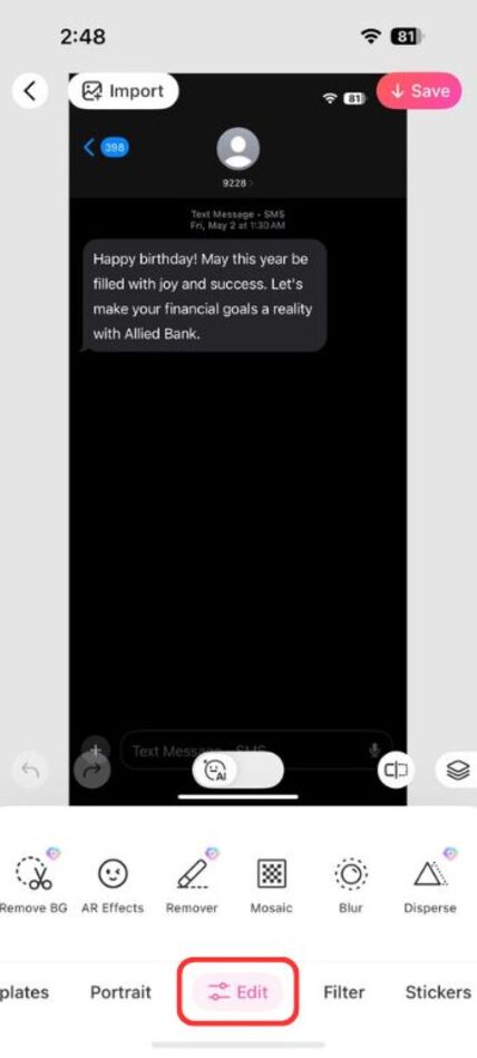 blur text on iphone-edit