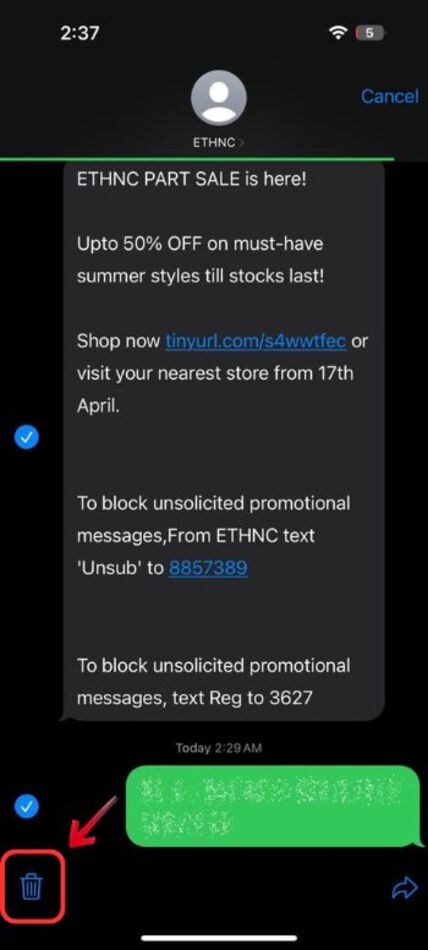 blur text on iphone-trash icon