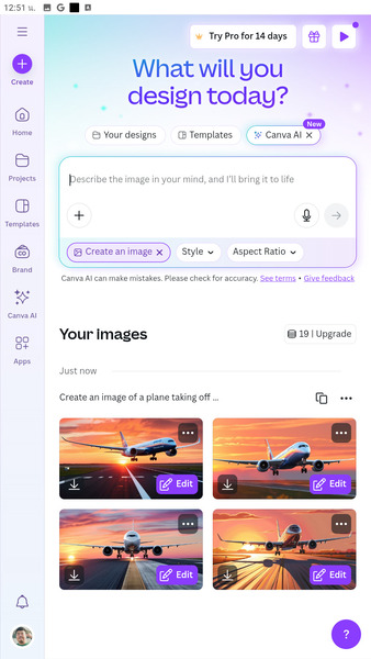 Canva ภาพหน้าจอของแอป