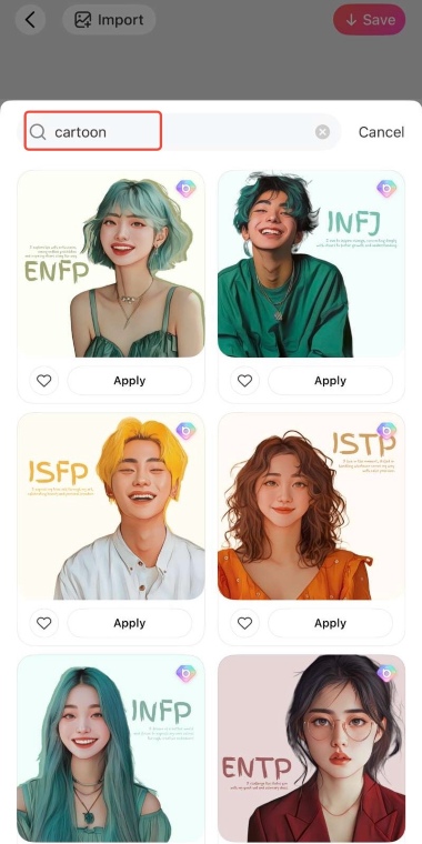 cartoon face app- search cartoon