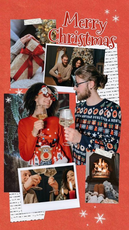 christmas cards-Red-Collage Style Christmas Card with Festive Celebrations