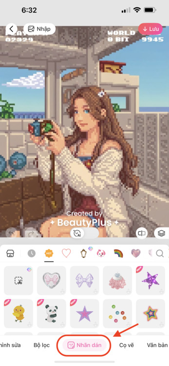 tạo ảnh pixel-Chọn tính năng thêm nhãn dán