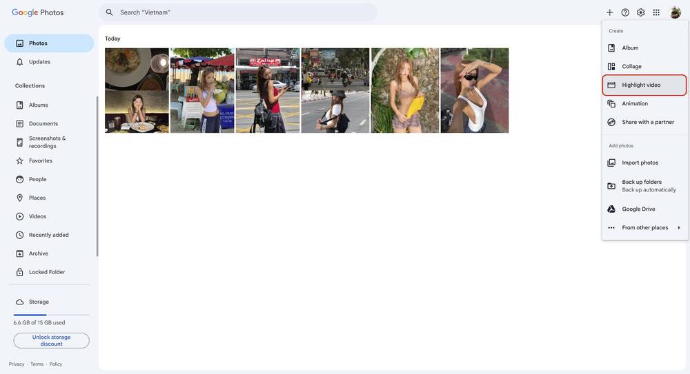 tạo video từ hình ảnh-Chọn tính năng Highlight video