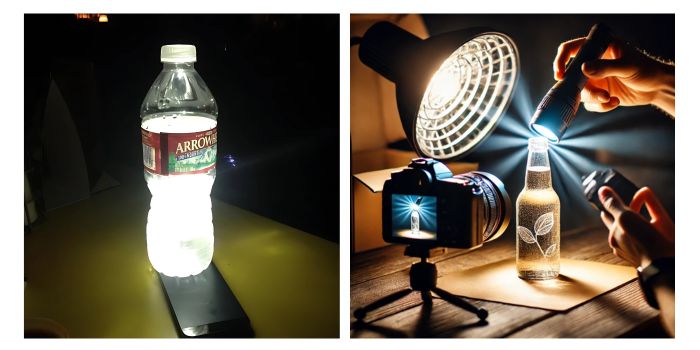 diy photography lighting - A transparent bottle filled with water
