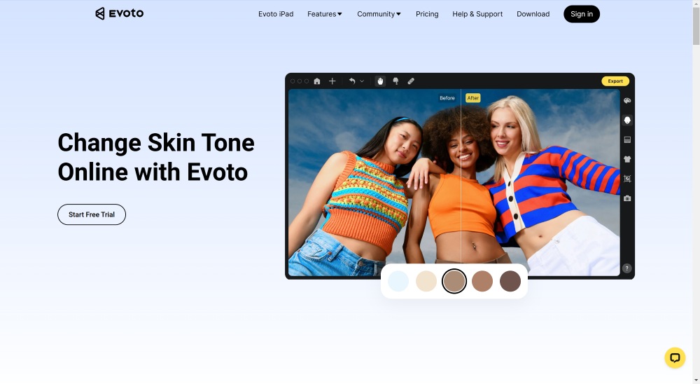 Evoto.ai Web Screenshot EN - Skin Color Changer
