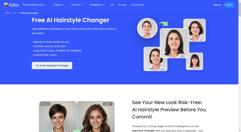 Fotor Web Screenshot EN - Online Hair Changer