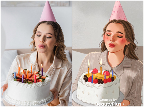 クレヨンのフィルターを使用した比較画像