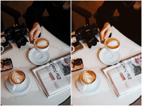 水彩フィルターを使用した比較画像