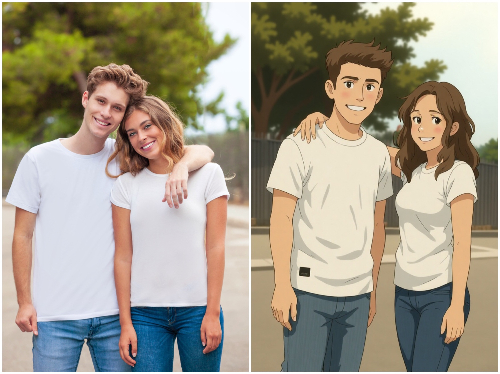 アニメ映画風のフィルターを使用した比較画像