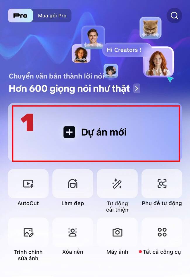 cách chèn chữ vào video-Tạo dự án mới trên app CapCut 01