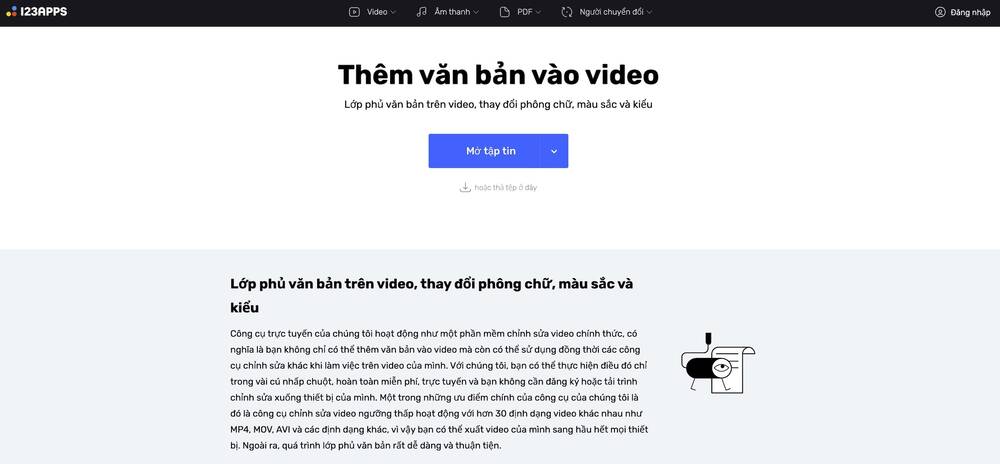 cách chèn chữ vào video-Chèn chữ vào video với trang web trực tuyến 123apps