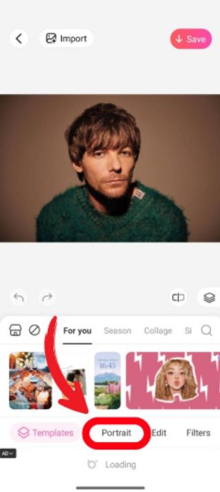 Tap on the “Portrait” tab at the bottom toolbar
