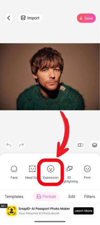 swipe left and tap on the “Expression” option