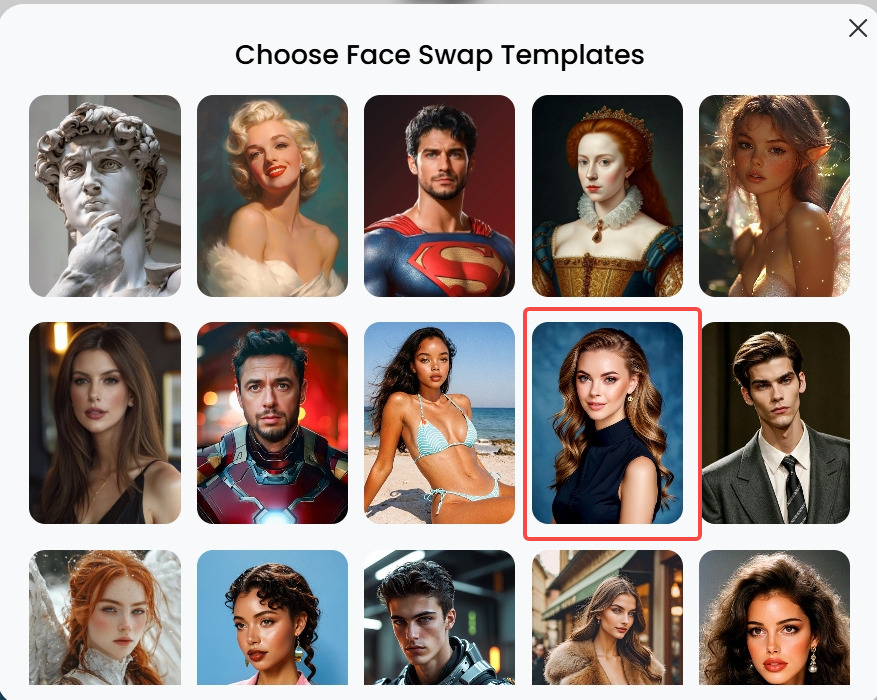 รูปเทมเพลตบนเว็บไซต์ BeautyPlus AI Face Swap