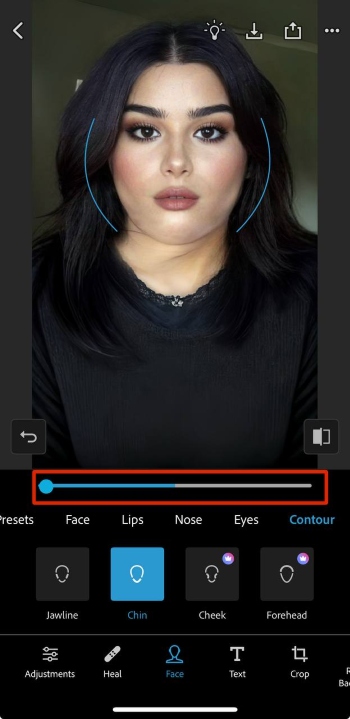 Photoshop Express App Screenshot EN - remove double chin face chin slider